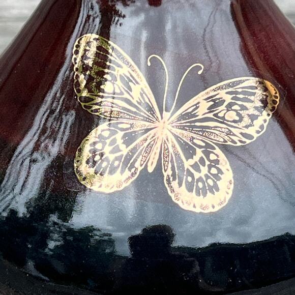 Butterfly Pottery Bud Vase in Black & Burgundy Glaze with 18k Genuine Gold - Picture 2 of 10